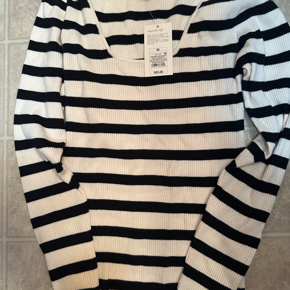 Striped Black and White Women's Top
